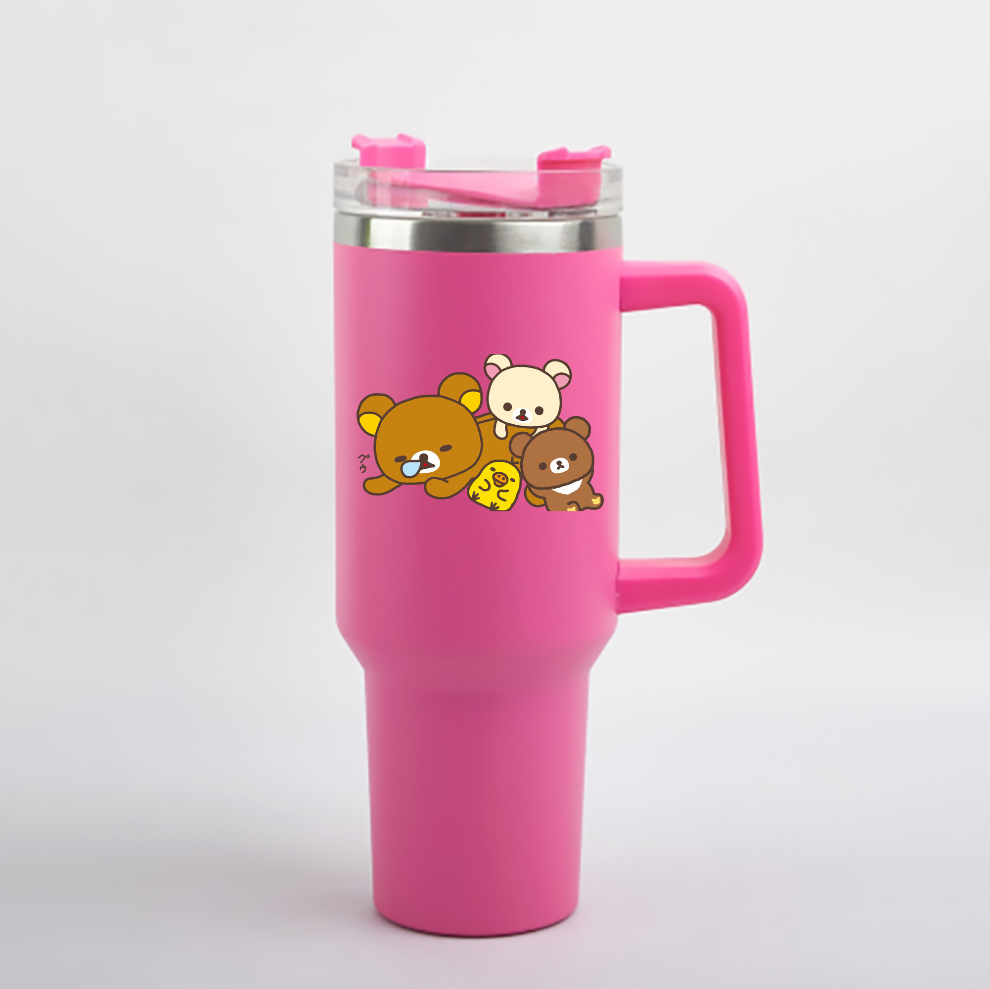（画像用） リラックマ リラックマ キイロイトリ Rilakkuma Korilakkuma Kiiroitori 1200mL車用タンブラー - クリスタルステッカー（プラスチックストロー付き）